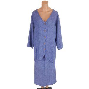 FLAX Linen Jacket & Skirt Set Plus Size Generous 2G 20/22 Blue NWOT $495